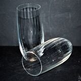 Set of 2 vintage Portieux H15 Venetian-ribbed molded glass juice and water glasses