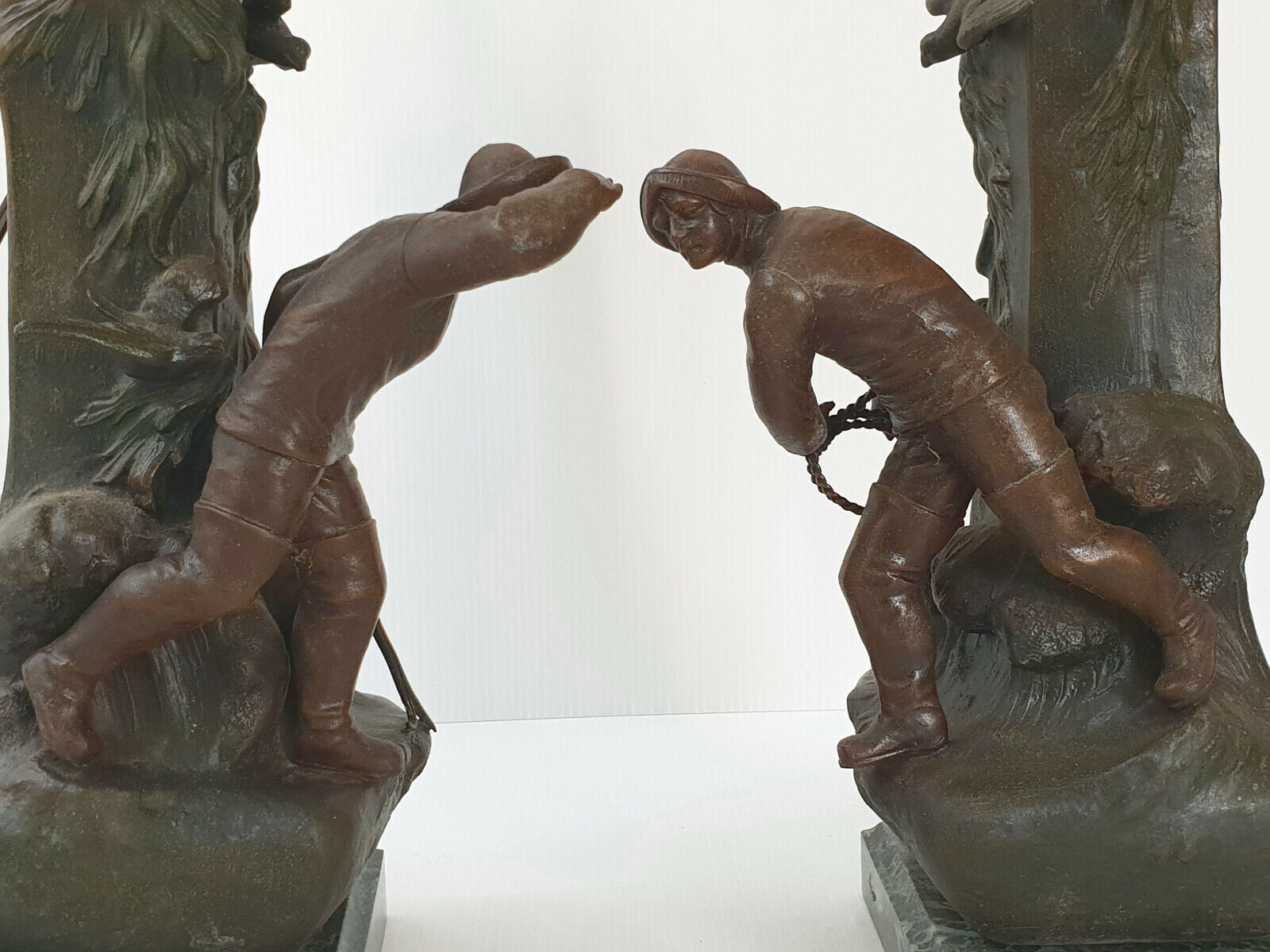 Pair of fisherman lamps art deco 1940 1940 vintage in metal & marble 30s 4