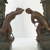 Pair of fisherman lamps art deco 1940 1940 vintage in metal & marble 30s 4