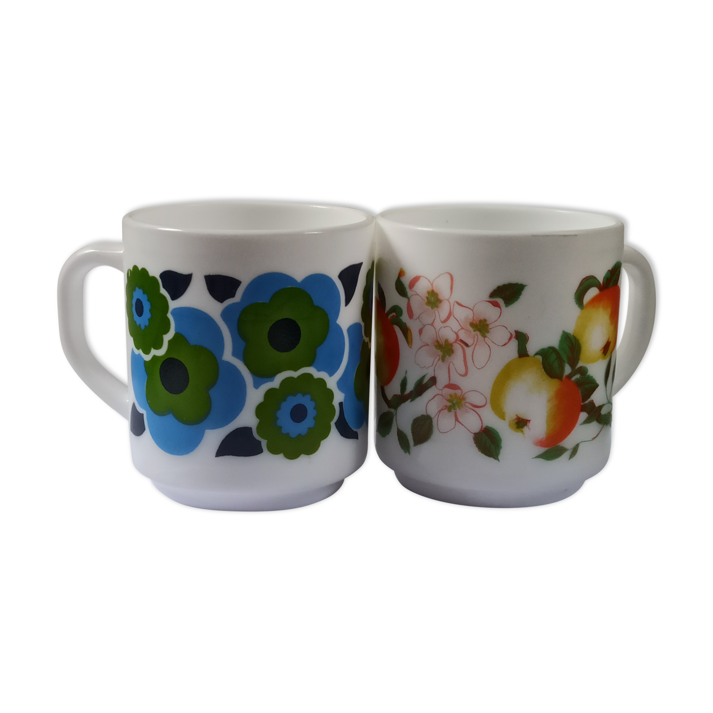 Vintage Lotus and Apple Arcopal Mugs