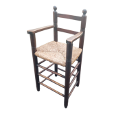 Chaise haute enfant paillée et bois vintage