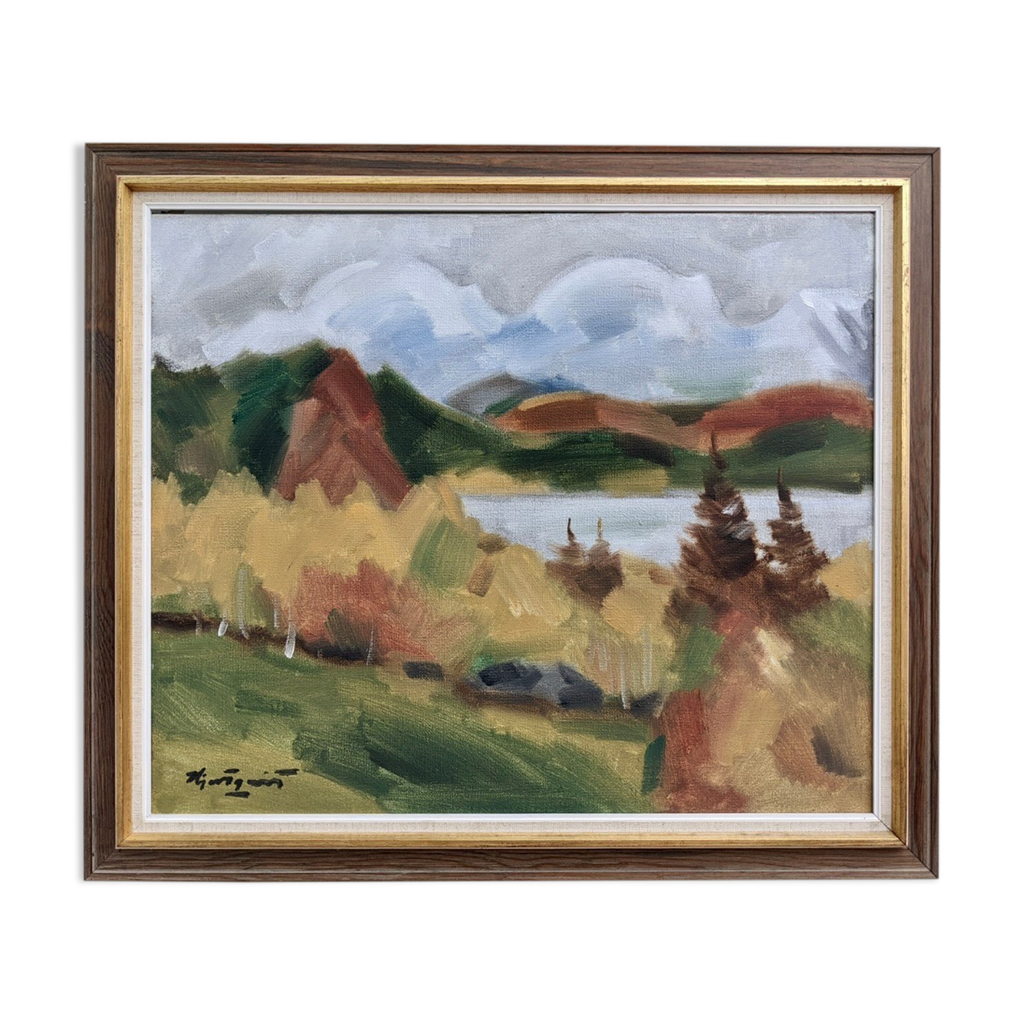 Mid 20th Century "Autumn View" Swedish Expressionist Landscape Oil Painting, Framed