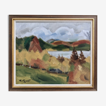 Mid 20th Century "Autumn View" Swedish Expressionist Landscape Oil Painting, Framed