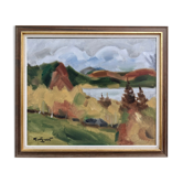 Mid 20th Century "Autumn View" Swedish Expressionist Landscape Oil Painting, Framed