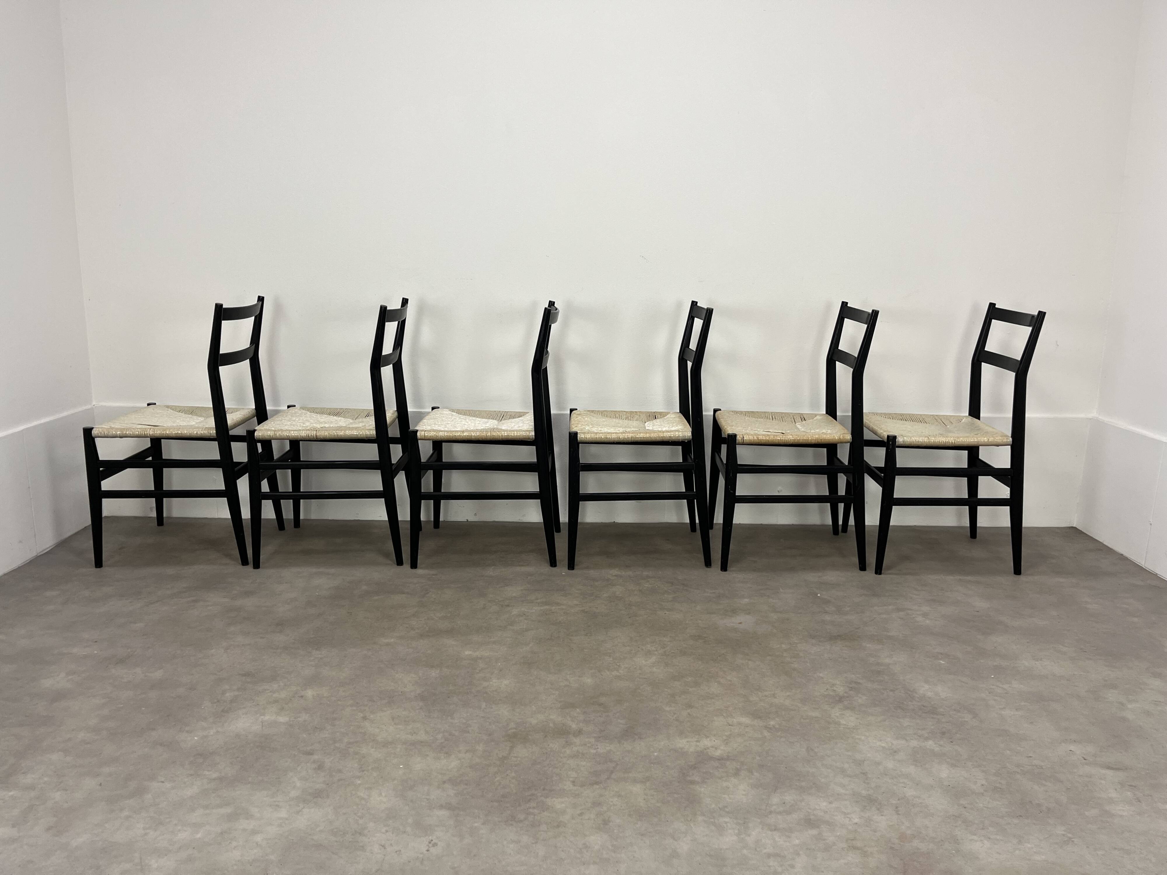 6 Leggera chairs by Gio Ponti for Cassina, Italy, first edition
