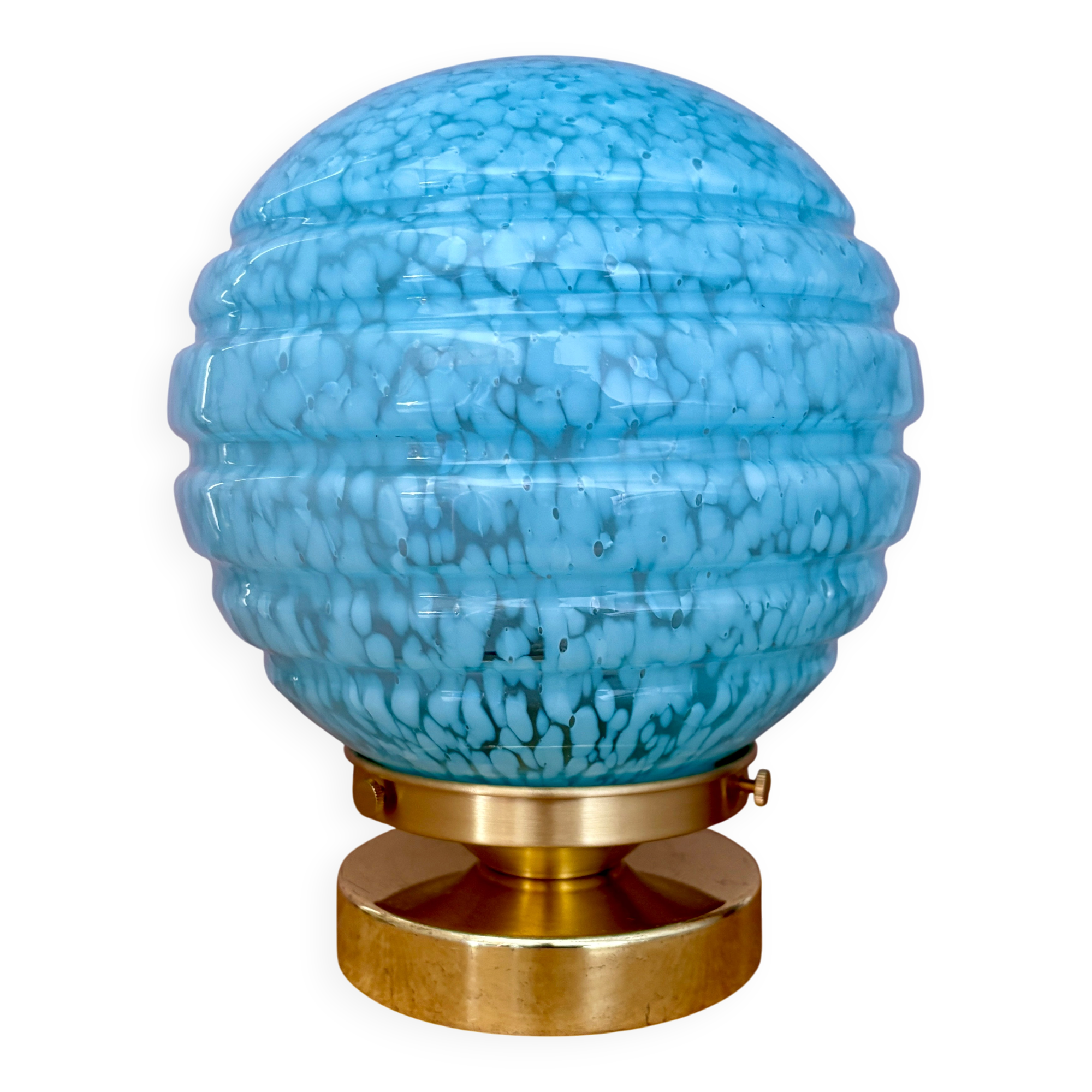 Vintage blue glass globe table lamp from Clichy
