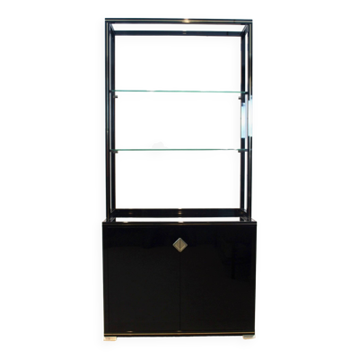 Armoire française laquée noire avec étagères Pierre Vandel Paris