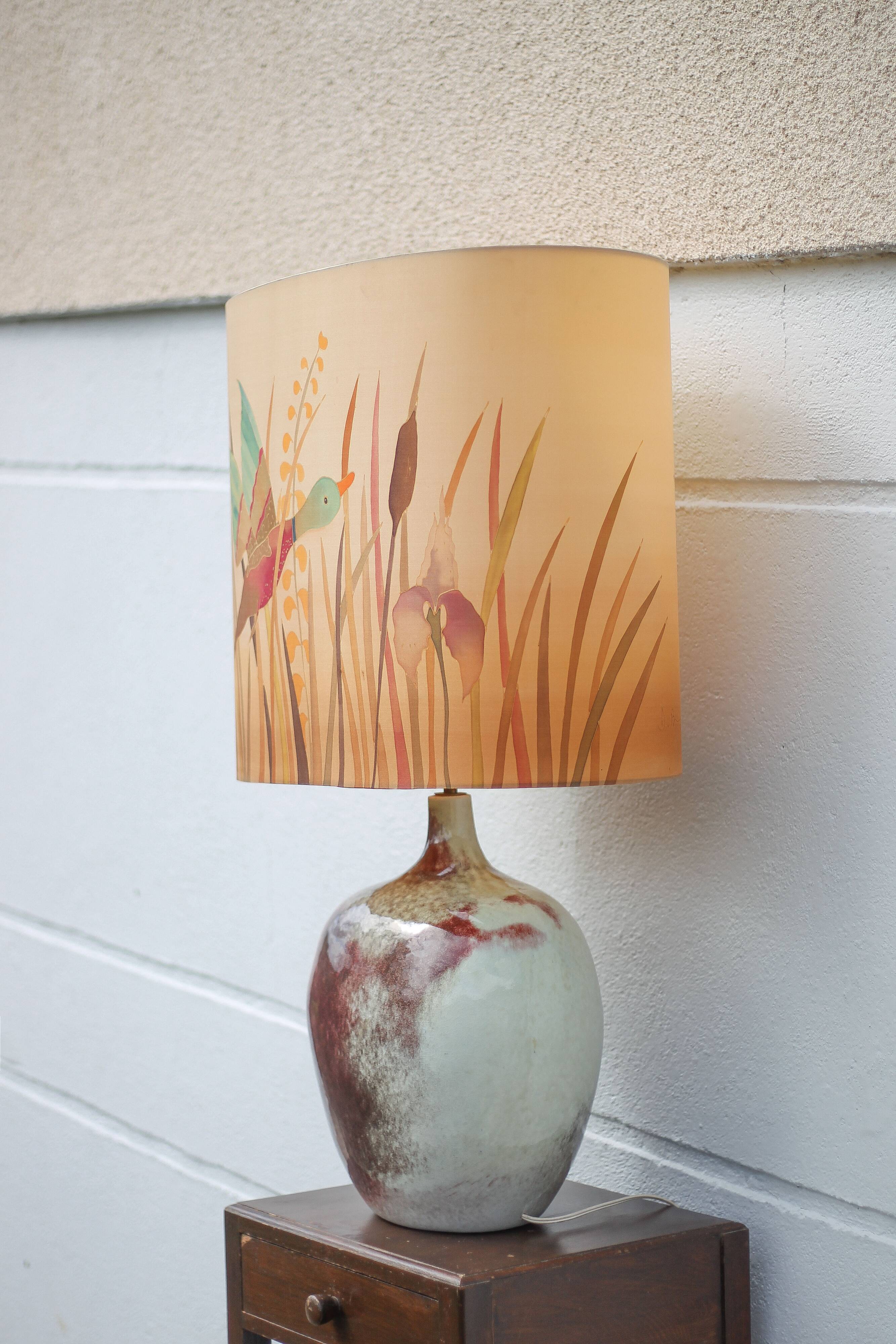 Ceramic lamp with lampshade, large table lamp, gray tones and oxblood ceramic lamp, dice