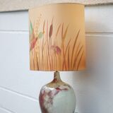 Lampe céramique avec abat-jour, grande lampe à poser, lampe céramique tons gris et sang de boeuf, dé