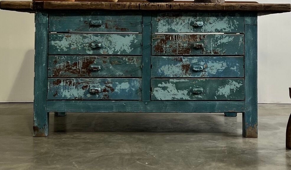 Painted workbench with drawers