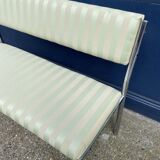 Chrome Bench Green Stripped 1970s Hollywood Regency Modernist Vintage