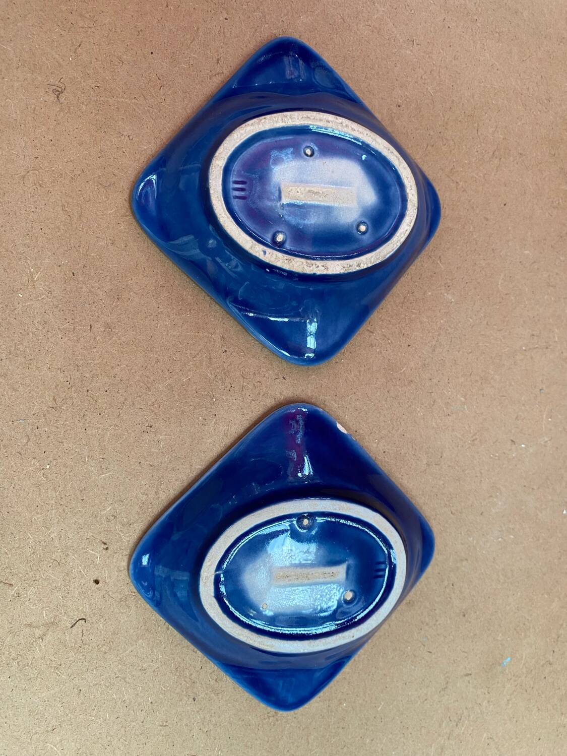 Paire ancien vide poche cendrier céramique bleu décoration vintage