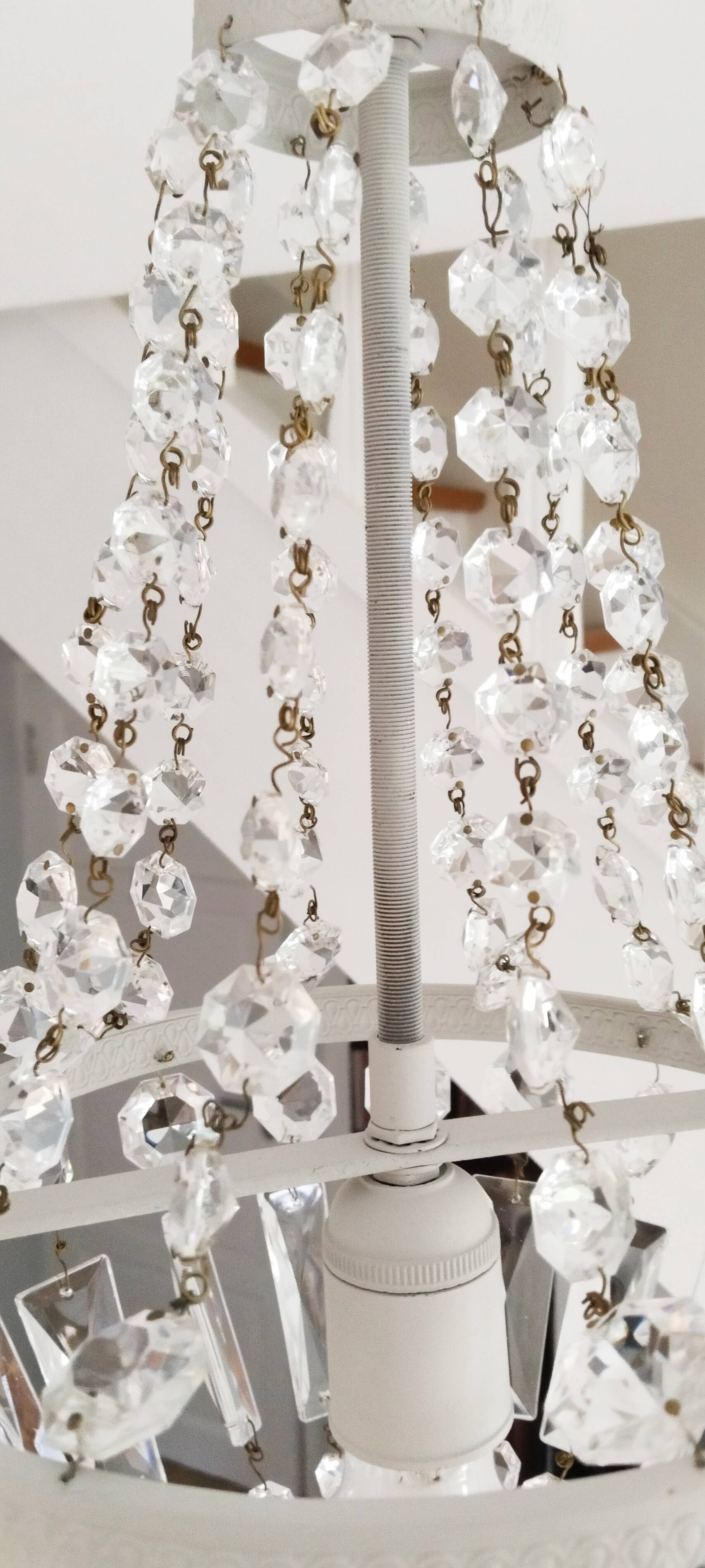 Lustre montgolfière à pampilles de cristal , ancien