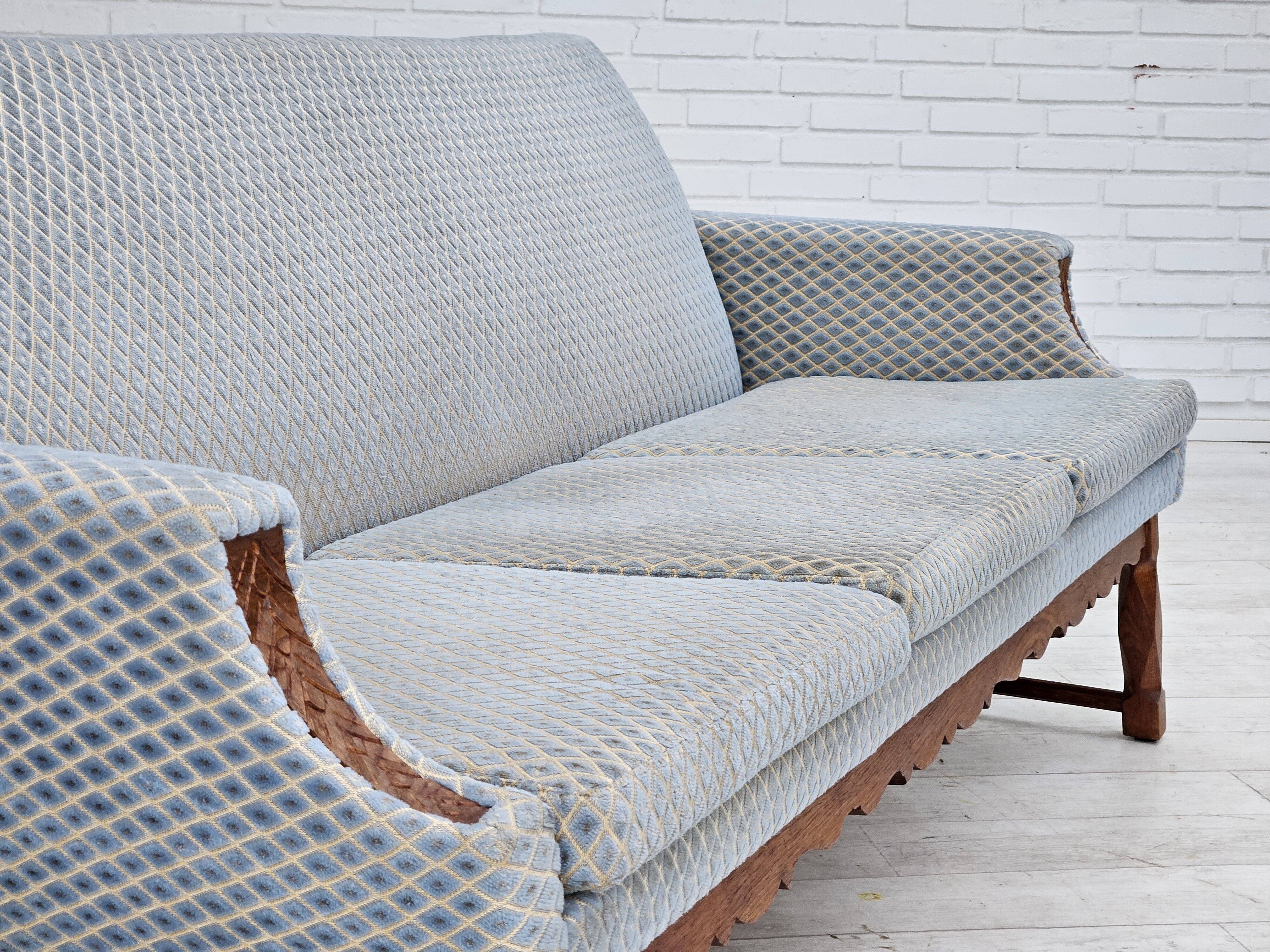 1970s, Danish 3 seater sofa, original good condition, velour, oak wood.