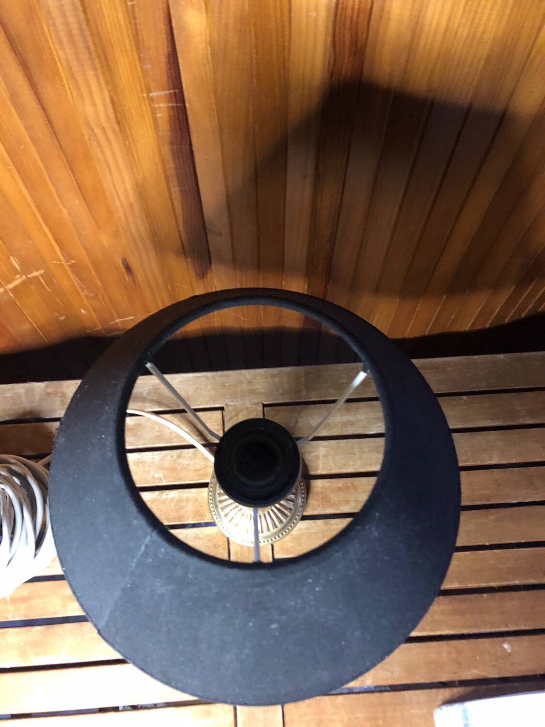 Old gilt bronze lamp + vintage black lampshade