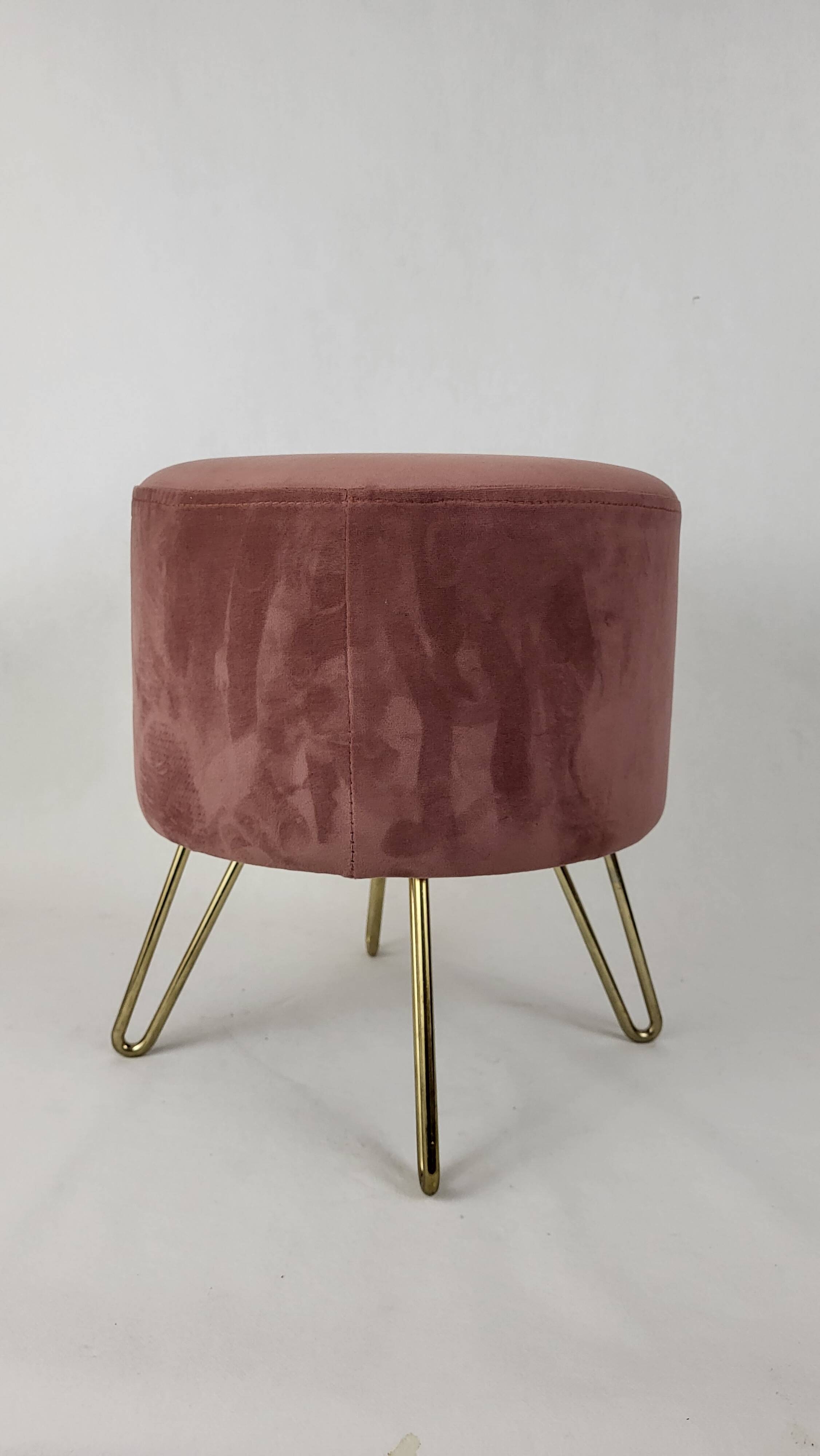Tabouret pouf & repose pieds velours saumon