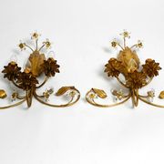 Pair of gold plated Italian 1980's floral Regency Murano glass sconces