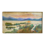 Tableau peinture ancienne coucher de soleil début XXe