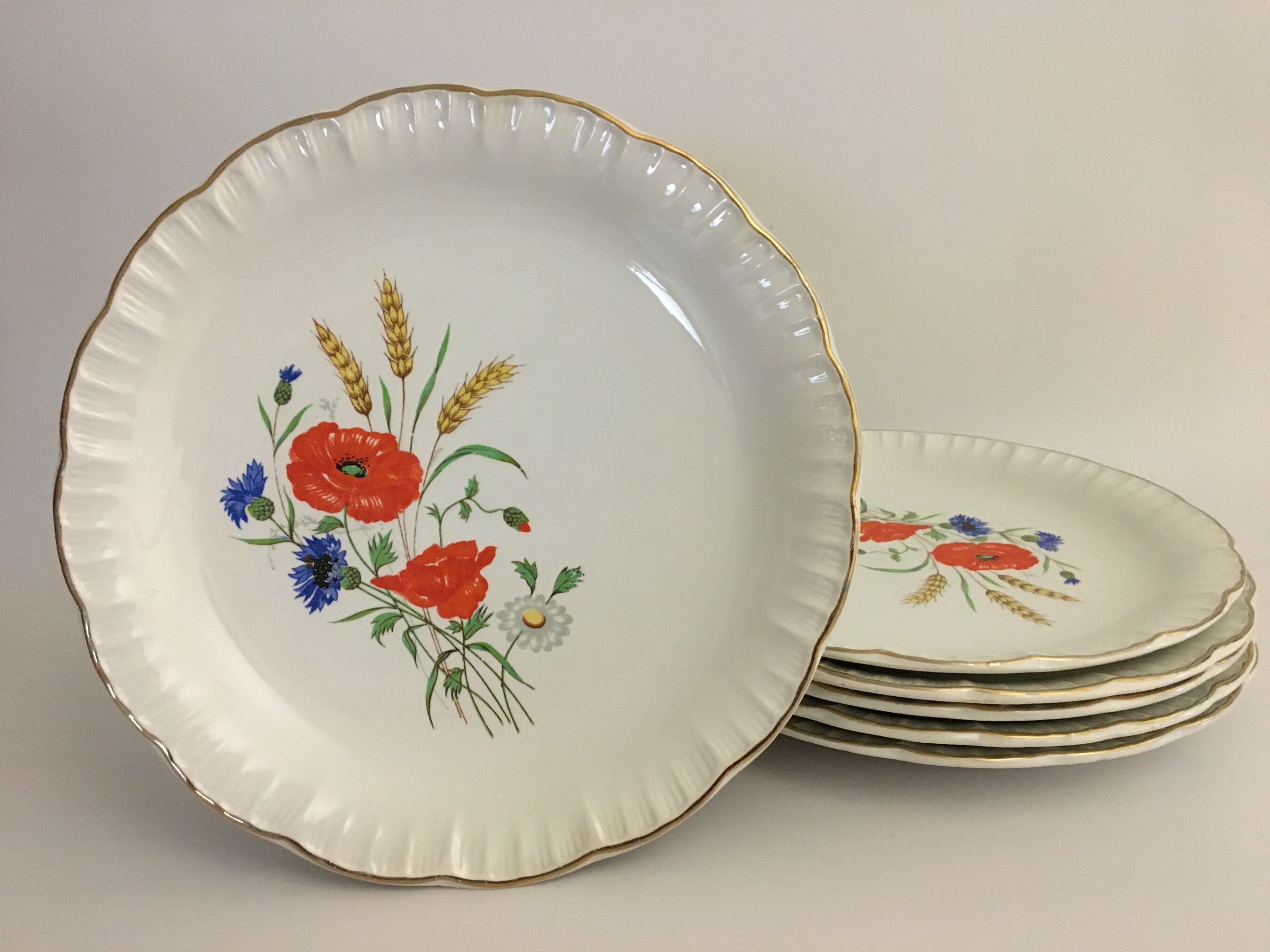 Set of 6 plates plates "digoin sarreguemines" model rapsodie, decoration poppies