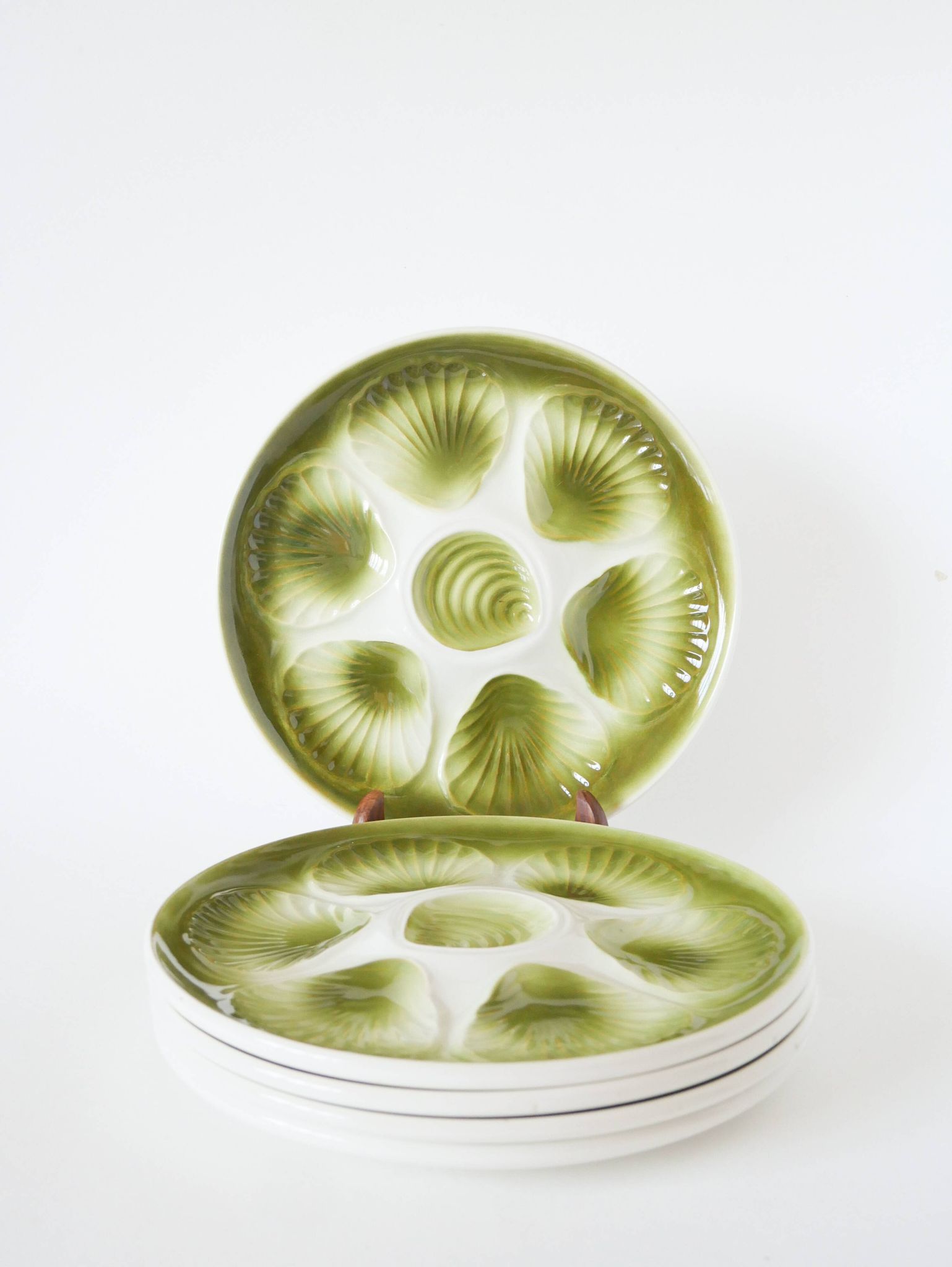 Set of 5 Moulins des Loups oyster plates, Green, 1960