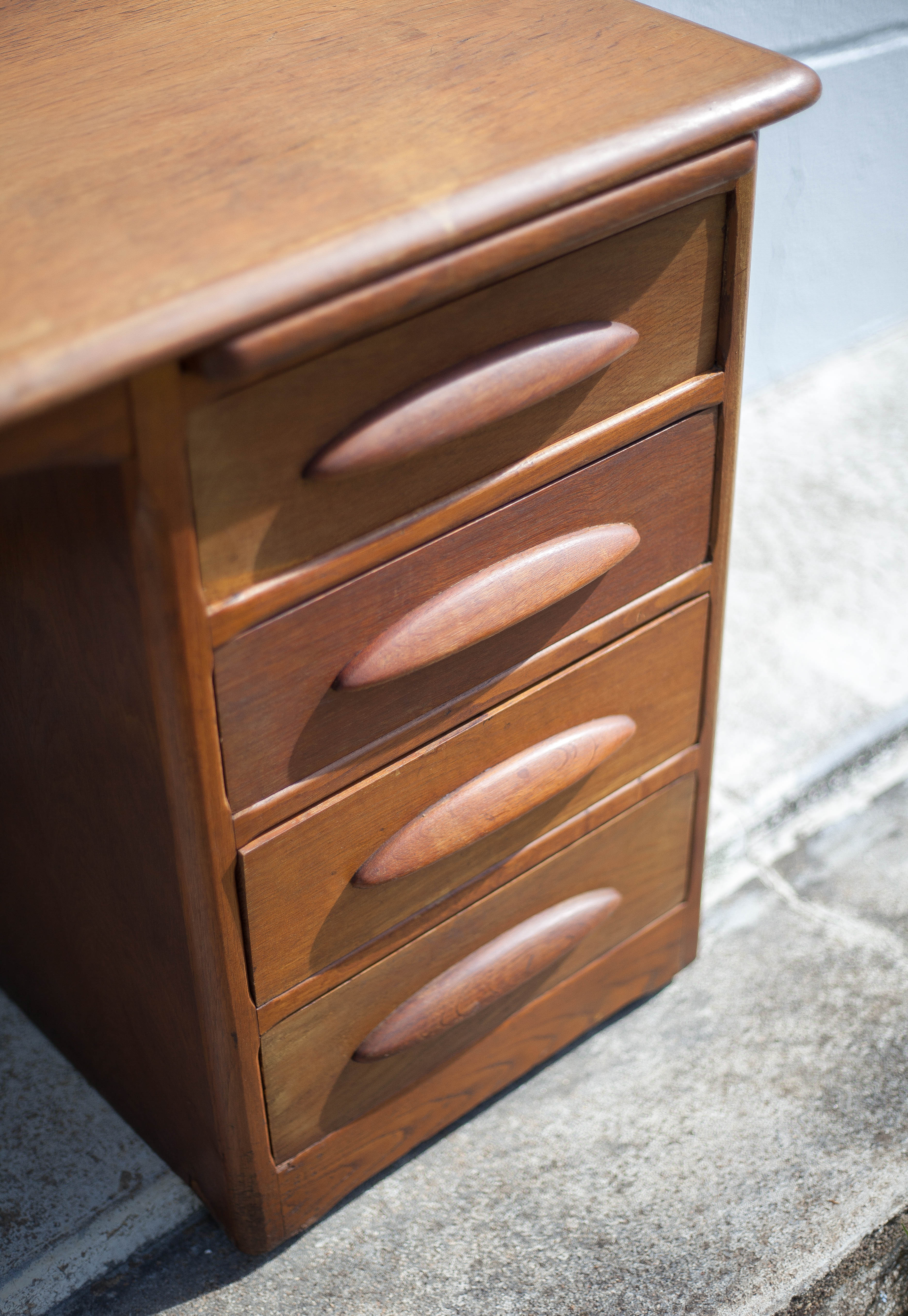 American wood desk, desk with drawers and folding extension, 50s