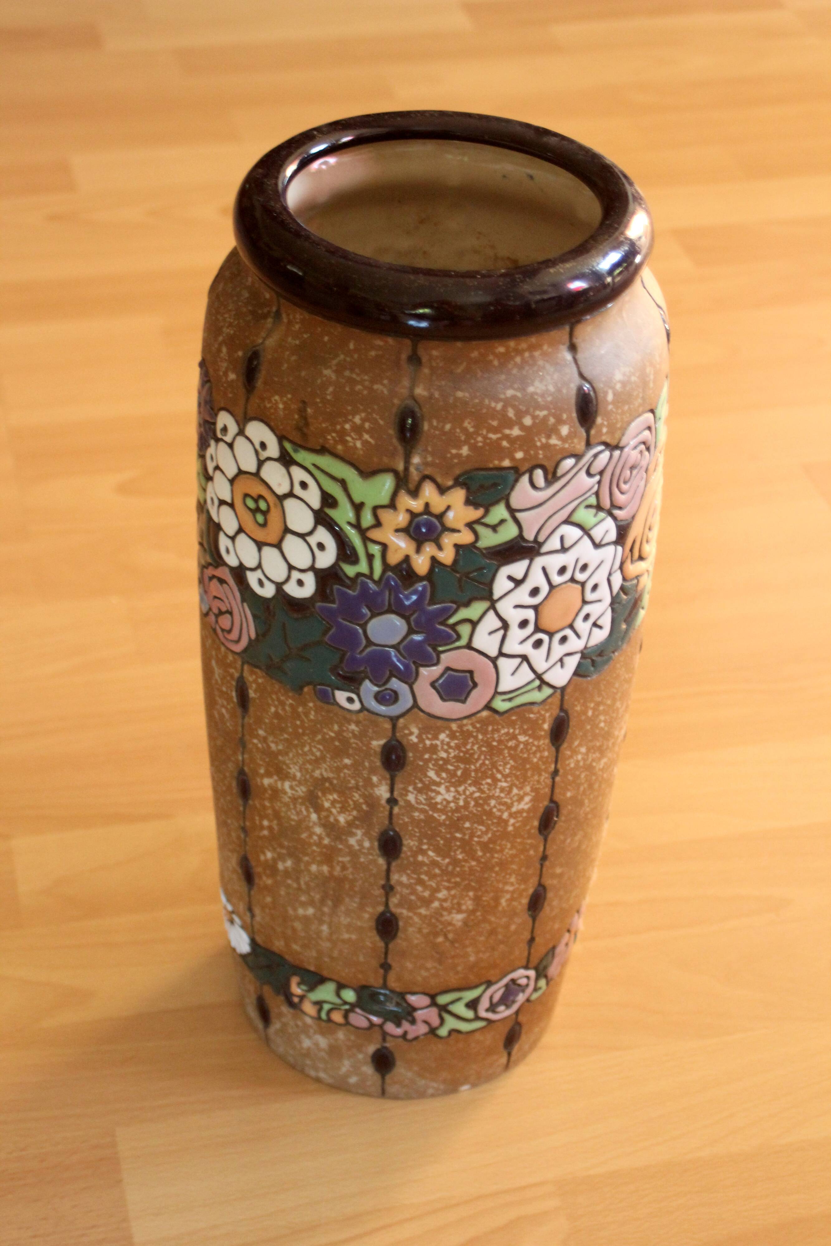 Handmade marked ceramic floor vase, vintage from the 70s