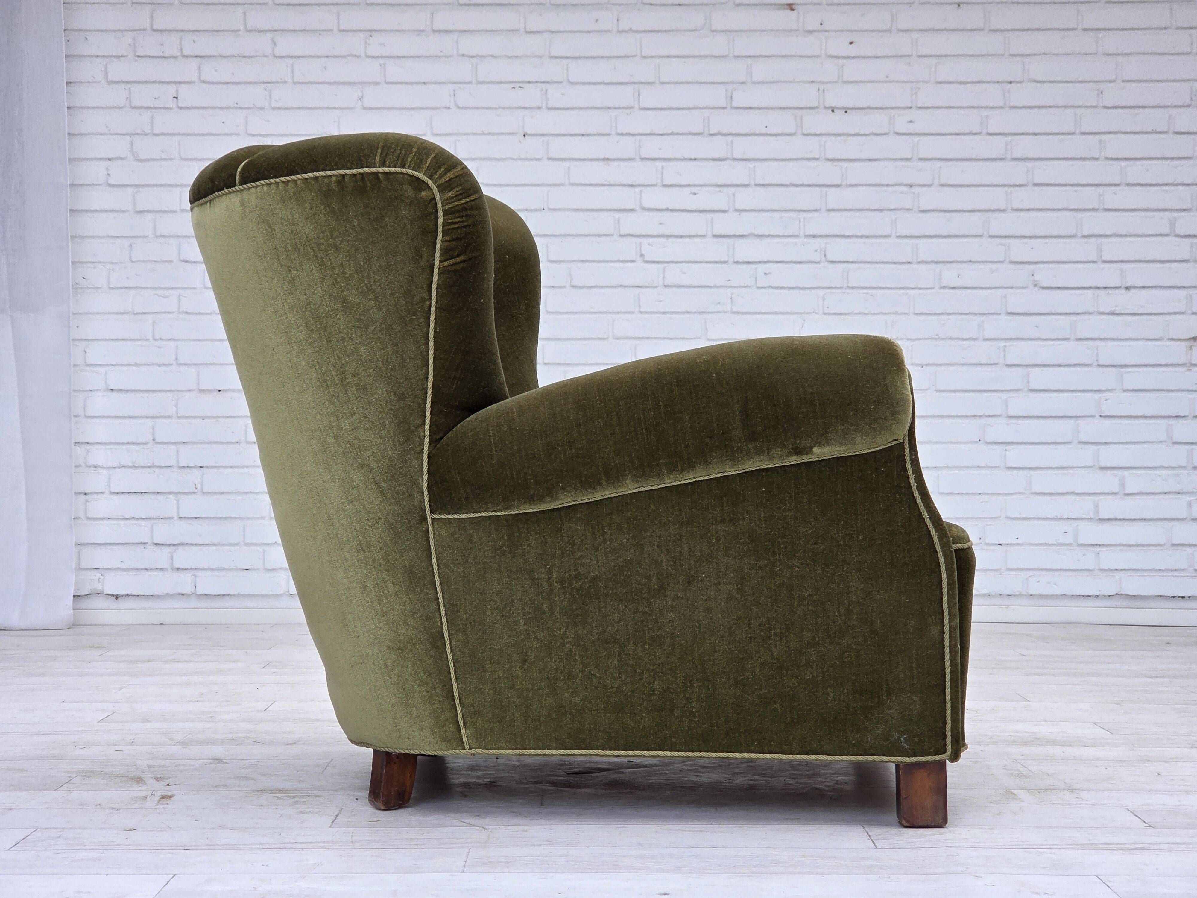 1960s, Danish relax armchair, green furniture velour, original condition.