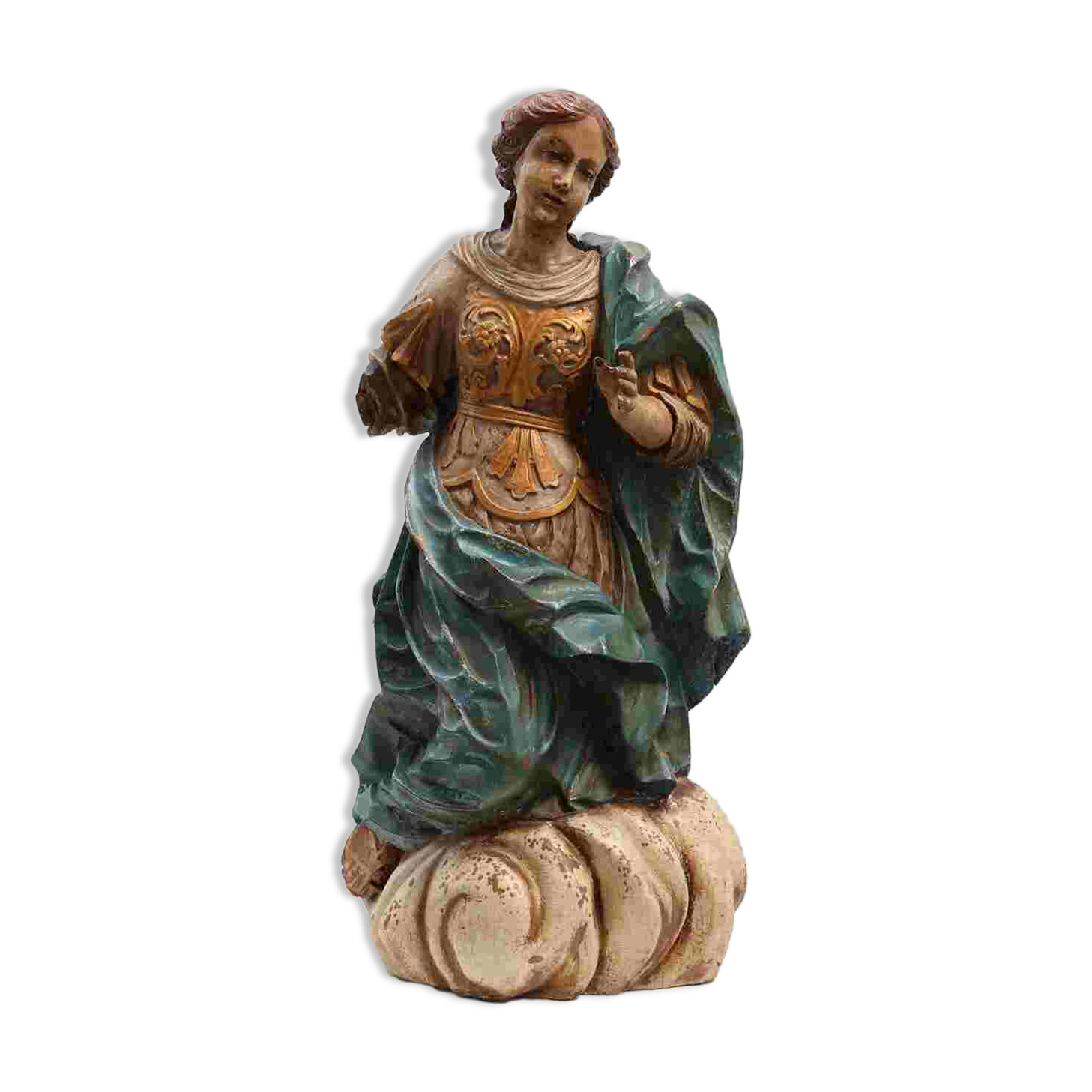 French 18th Century Religious Statue of the Virgin Mary on a cloud