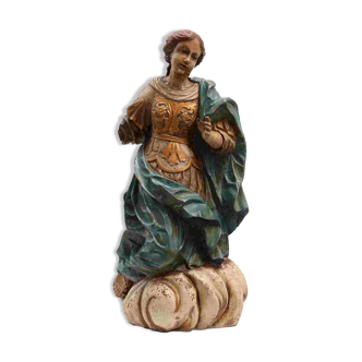Statue religieuse française du XVIIIe siècle de la Vierge Marie sur un nuage