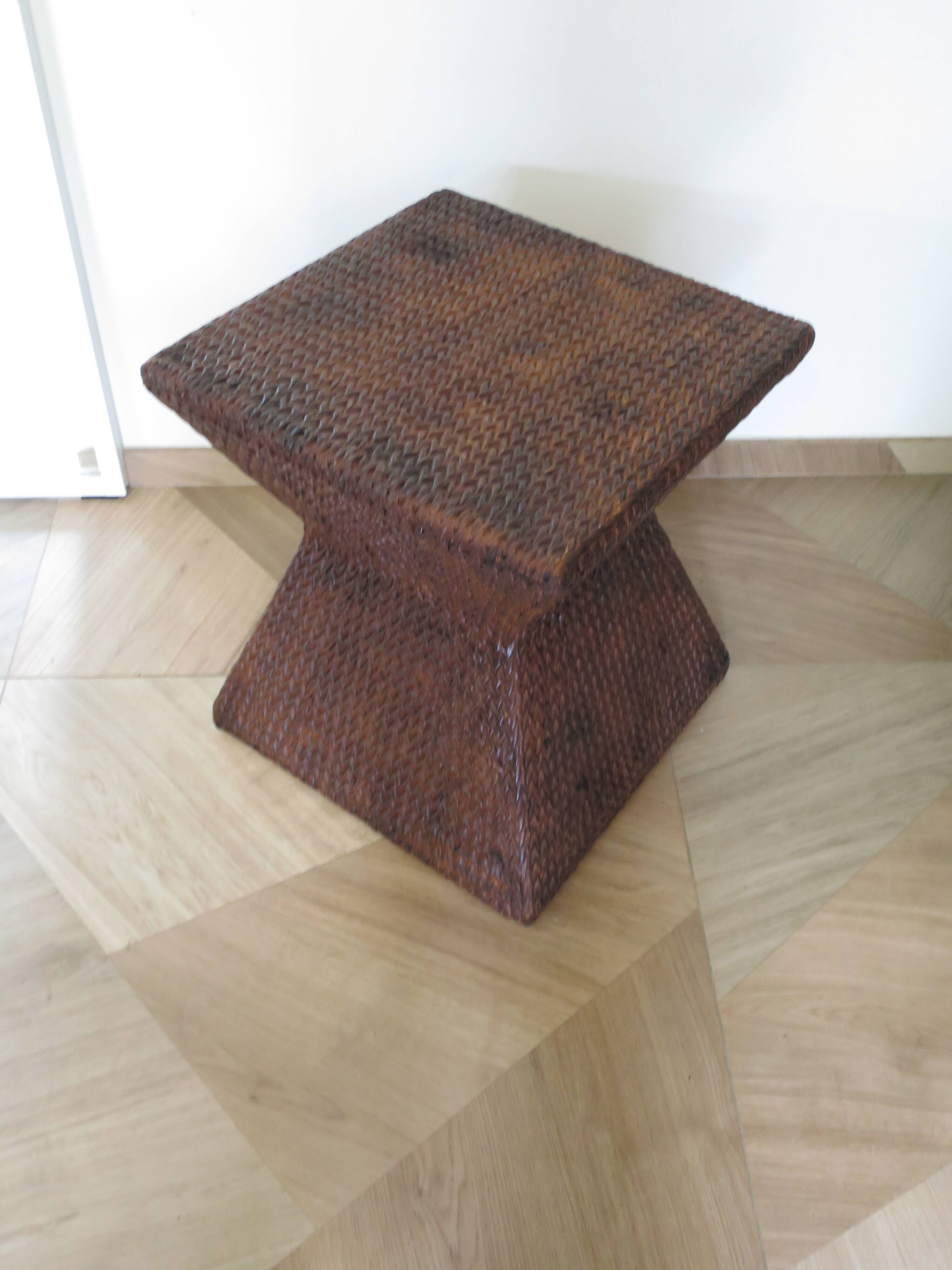 Side table - woven rattan - colonial style - vintage hourglass shape