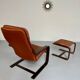 Yngve Ekström 70 Scandinavian design armchair with leather and wood ottoman