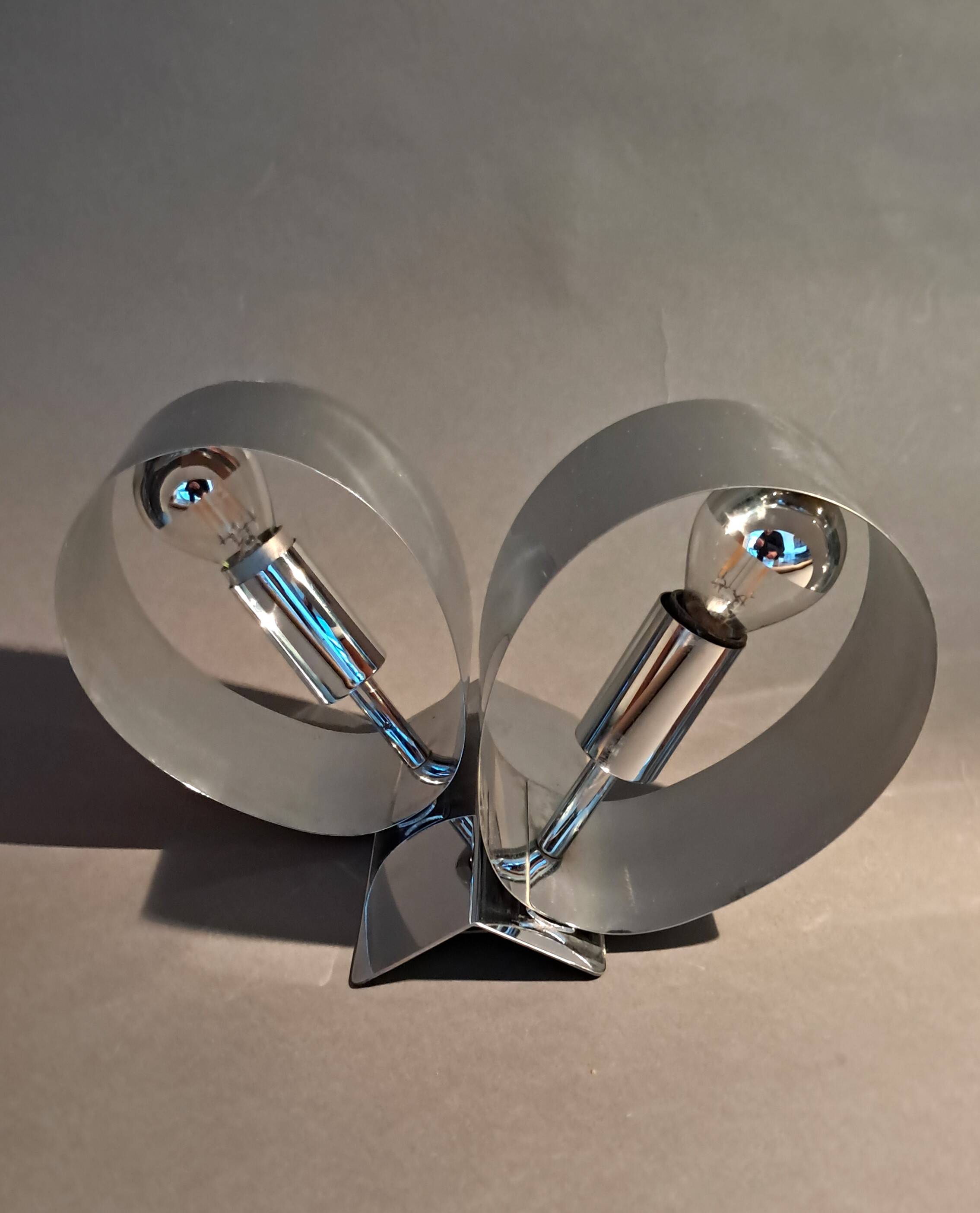 Spage age stainless steel wall light with two lights, 1970.
