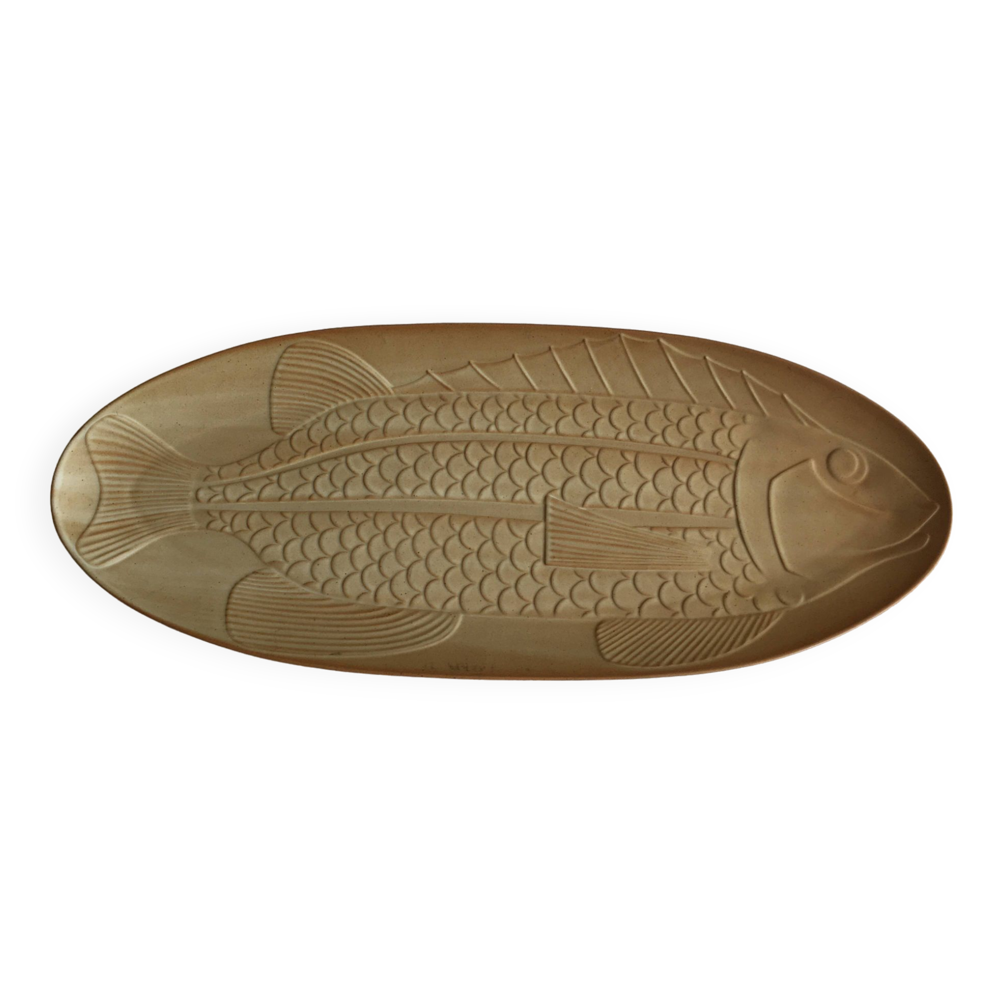 Very large fish dish stamped “Grès CNP Village France”