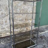 Vintage 1970s Rectangular Chrome High Shelf with 5 Smoked Glass Shelves