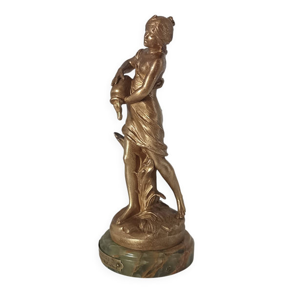 Ancienne Statuette Régule La Source Auguste Moreau Socle Onyx Vert 19 cm — Beyit