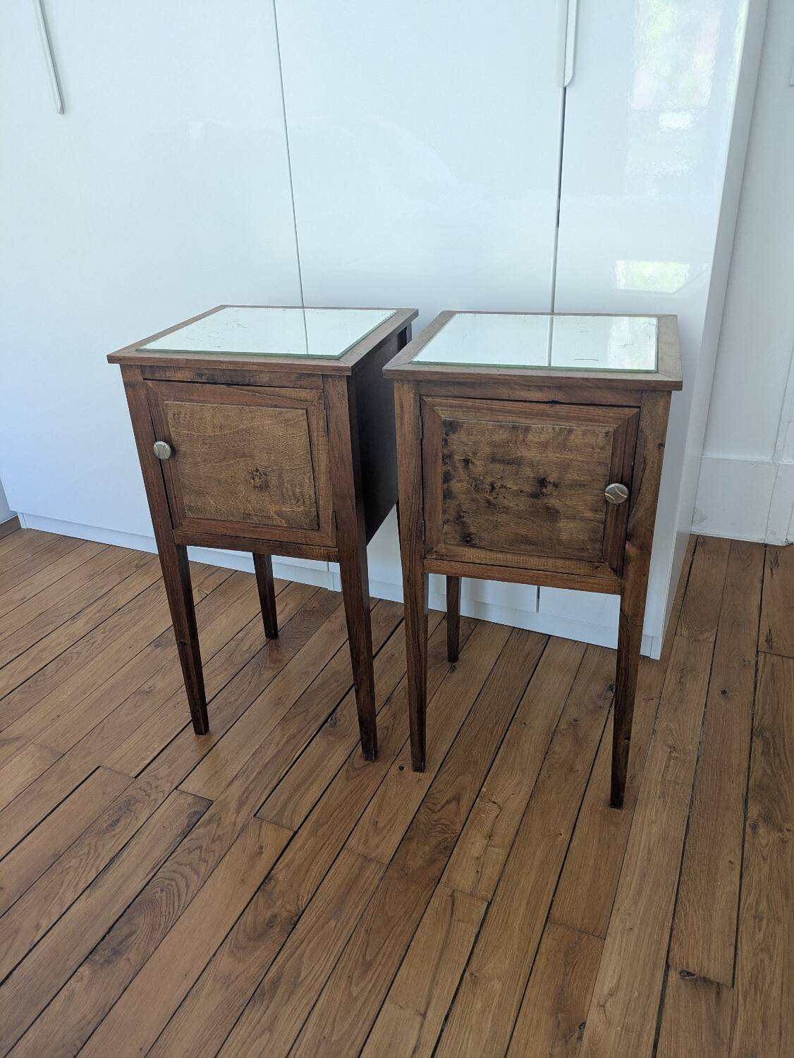 Pair of mirrored bedside tables