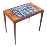 Side table with blue ceramics, Denmark, 1960s. After renovation.