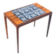 Side table with blue ceramics, Denmark, 1960s. After renovation.