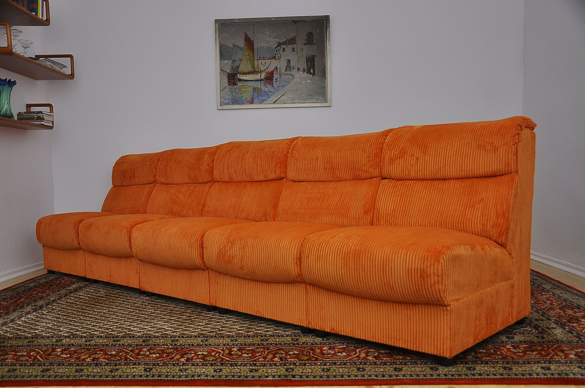 Orange Corduroy Modular Sofa, 1970s, Set of 5
