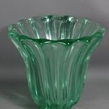 Molded pressed glass vase by Pierre D'Avesn around 1930. Signed