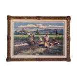 Harvesting the crop - Large Frame Post Impressionist Oil