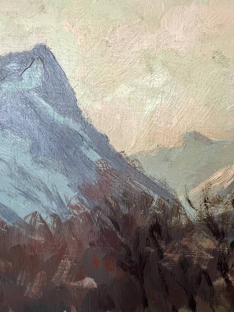 Painting "River of the Alps", Oil on panel, framed