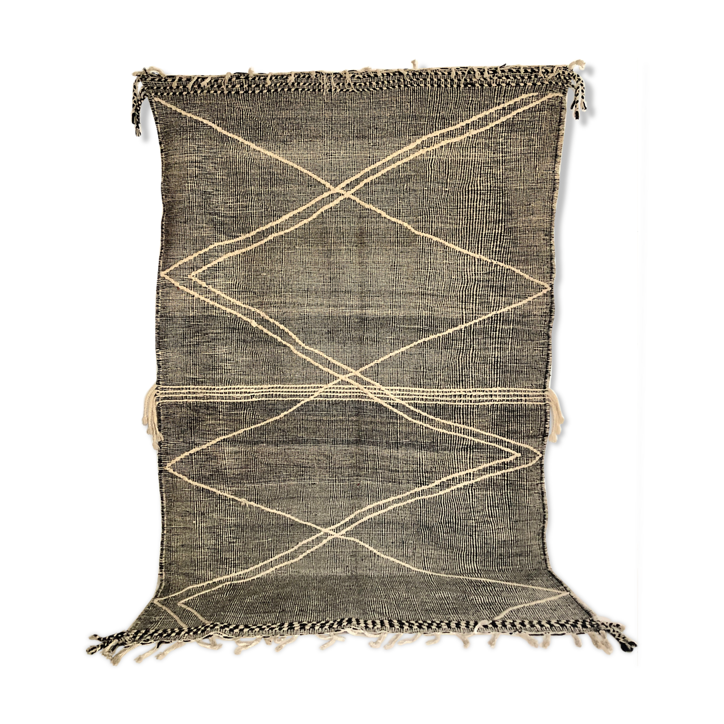 Moroccan Berber carpet Kilim Zanafi black and white 3,36X2.10m