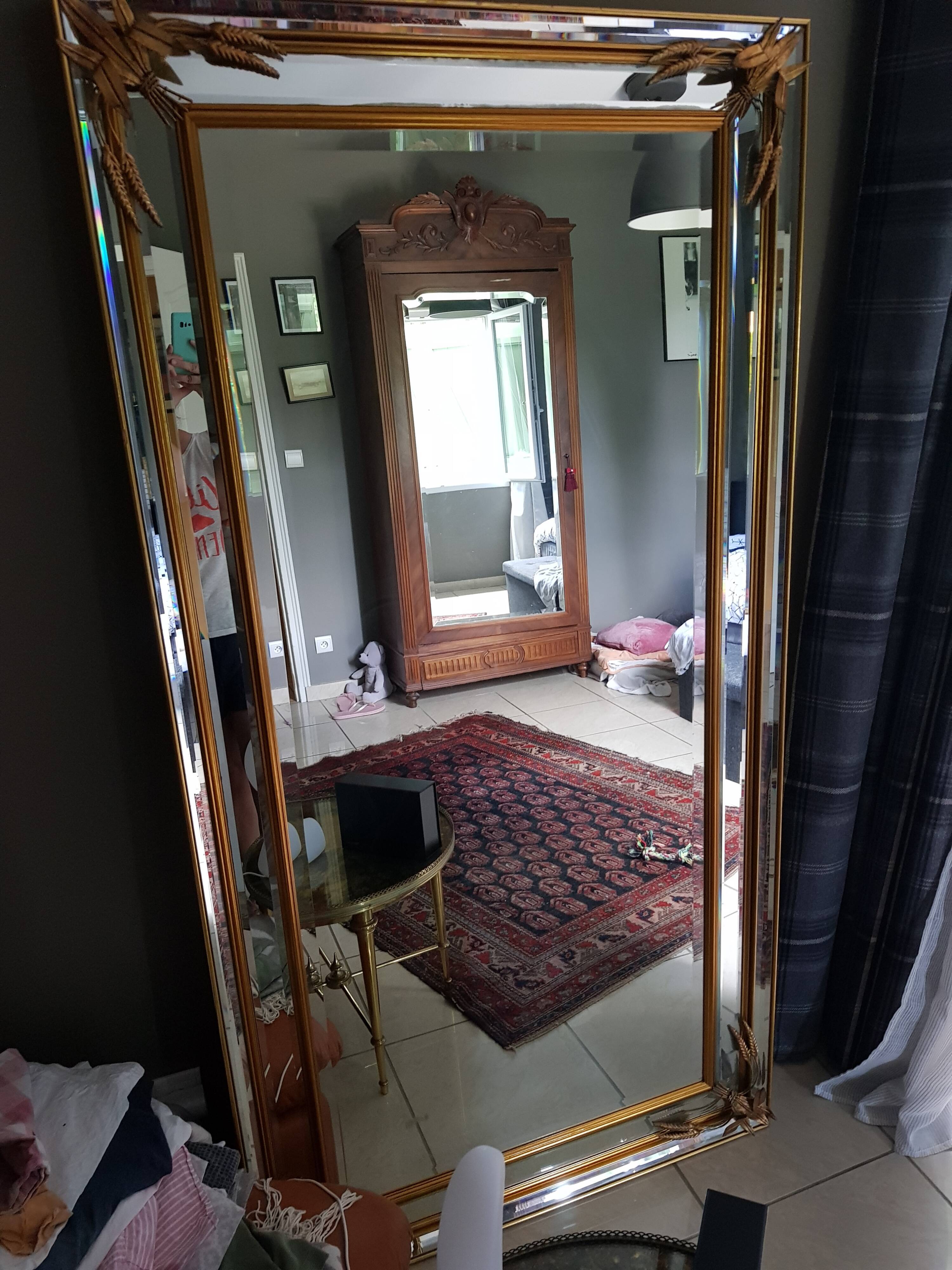 Large mirror has parcloses sheaf of wheat  96x186cm