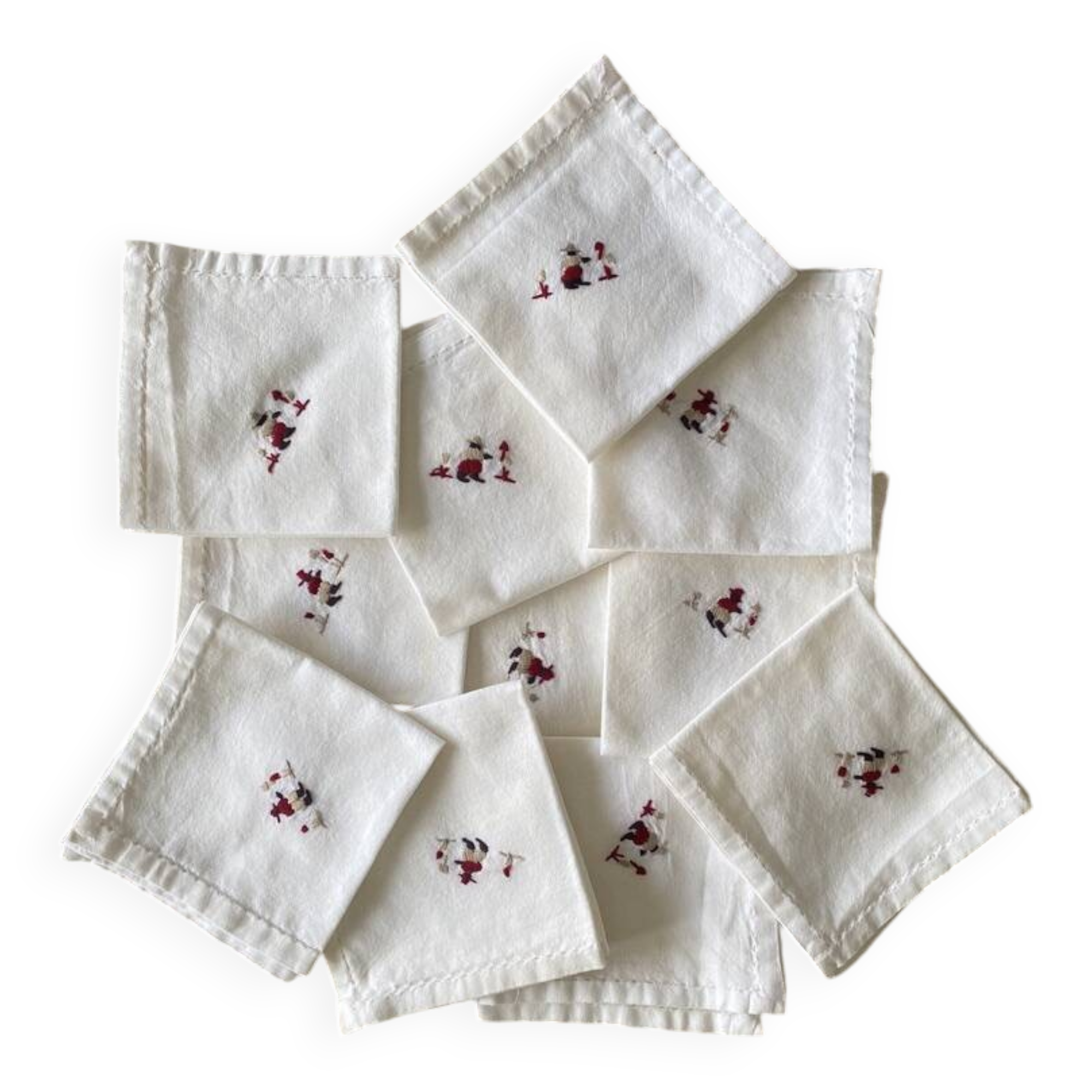 12 Madagascar embroidered tea or tea towels - Cotton - 26x26 cm