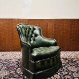 Fauteuil club anglais en cuir vert