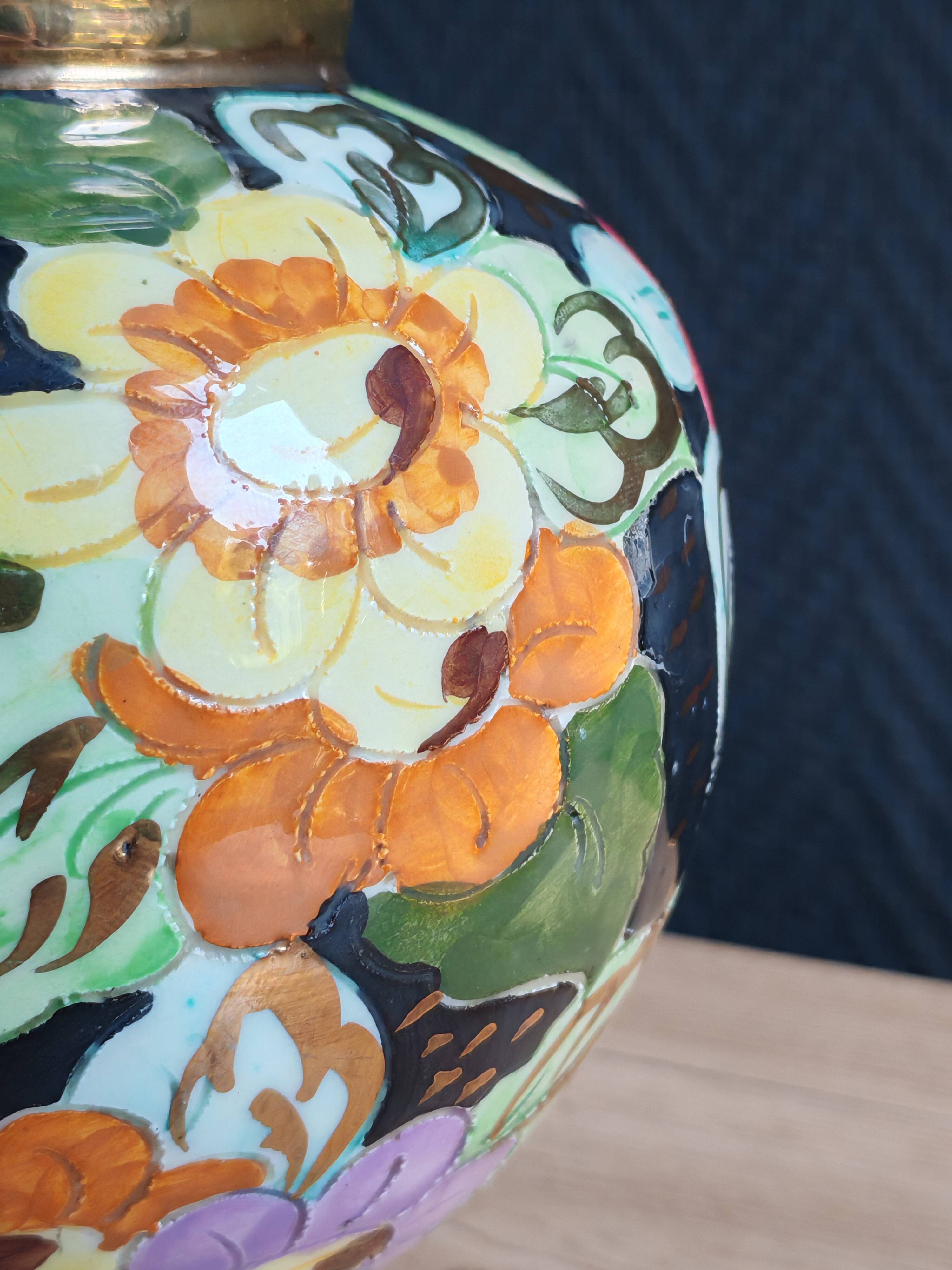 Vintage Ceramic Vase Arte Veneziana, Hand-Painted Flower Decor