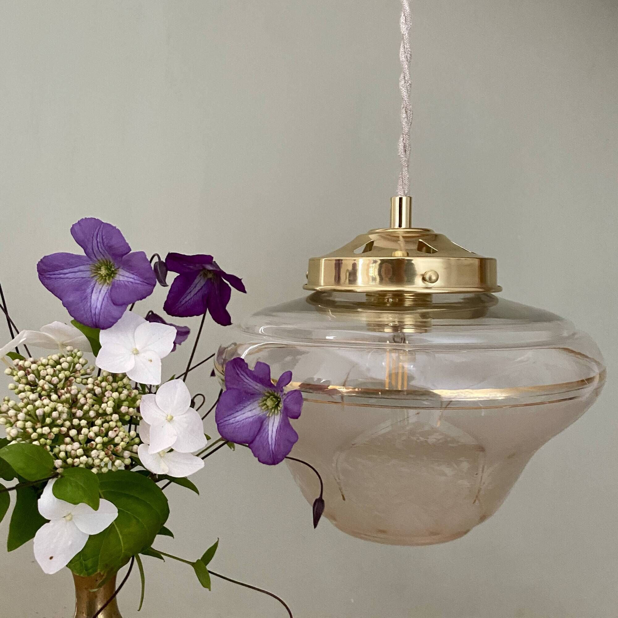 Vintage art deco globe pendant light in white and gold frosted glass