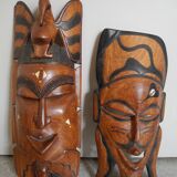 Pair of African wooden masks, vintage decoration, wooden African masks, 70s/80s