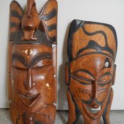 Pair of African wooden masks, vintage decoration, wooden African masks, 70s/80s